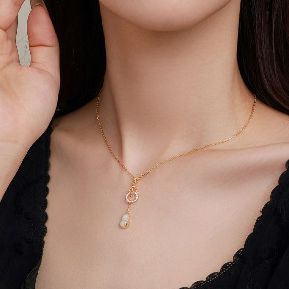 S925 Silver Hetian Jade Calabash Gourd Necklace