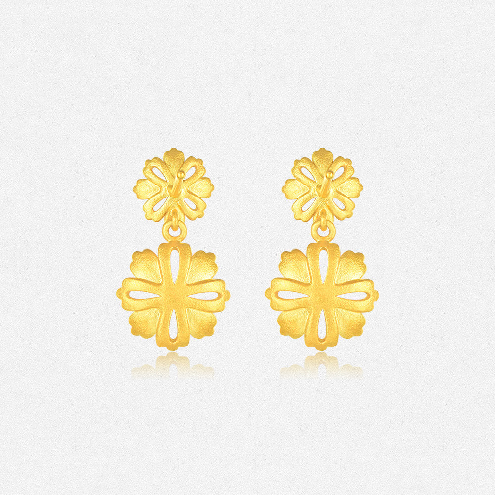 Twelve Gods of Flowers Series 24K Gold Happy Galsang Flower Earrings