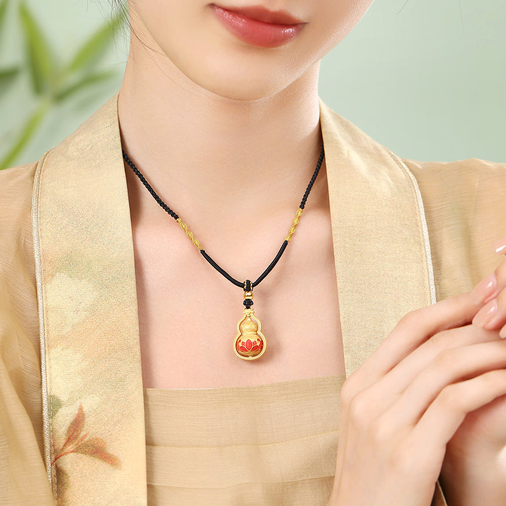 S925 Silver Cloud Pattern Lotus Calabash Gourd Necklace