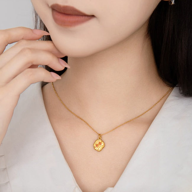 Monet Garden Series 24K Gold Pink Tulip Flower Pendant