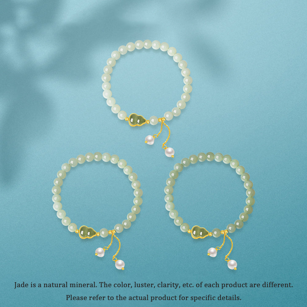 S925 Silver Hetian Jade Calabash Gourd Beaded Bracelet