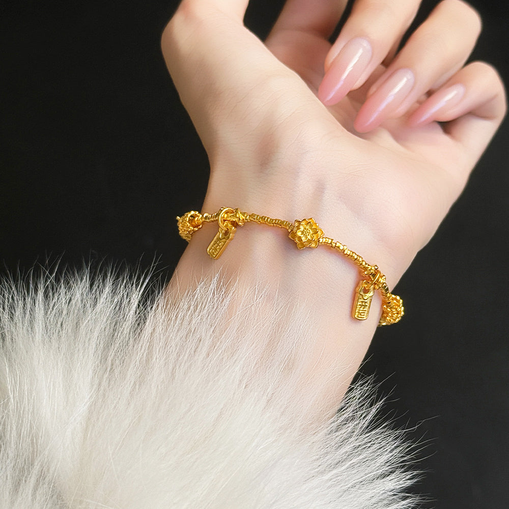 S925 Silver Good Luck Lotus Flower Bracelet