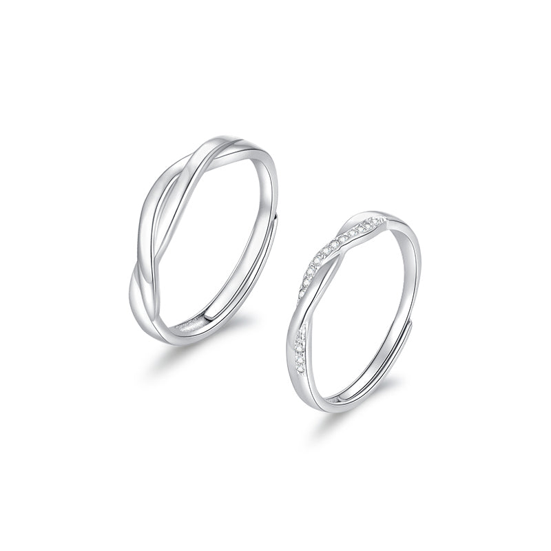 S925 Silver Zirconia Love Connecting Couple Rings