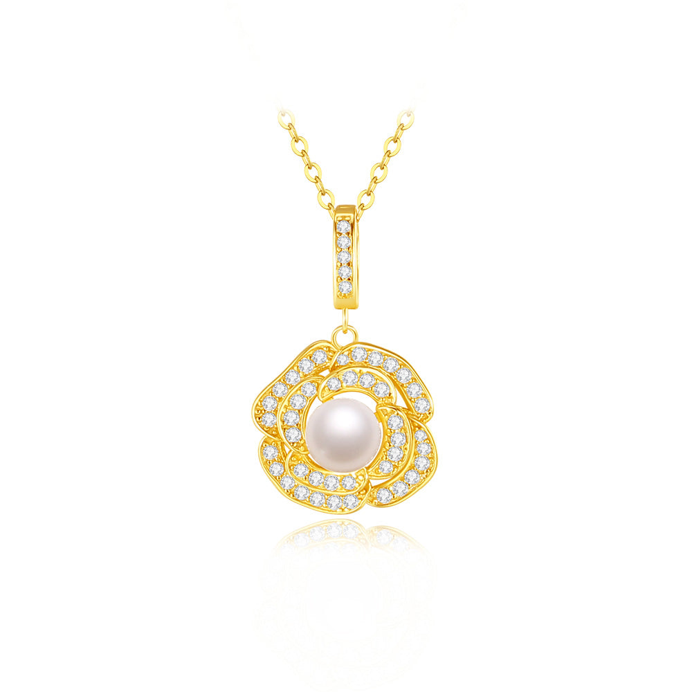 S925 Silver Pearl Camellia Double Layer Necklace