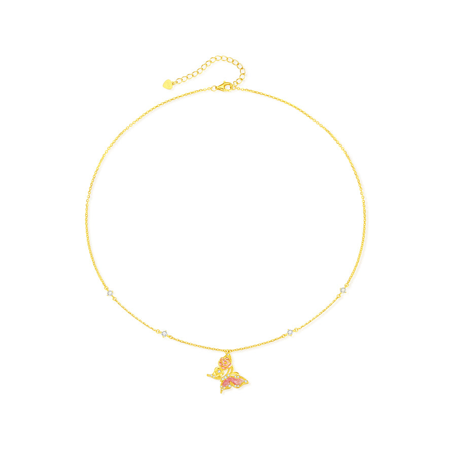S925 Silver Luminous Enamel Rose Butterfly Necklace