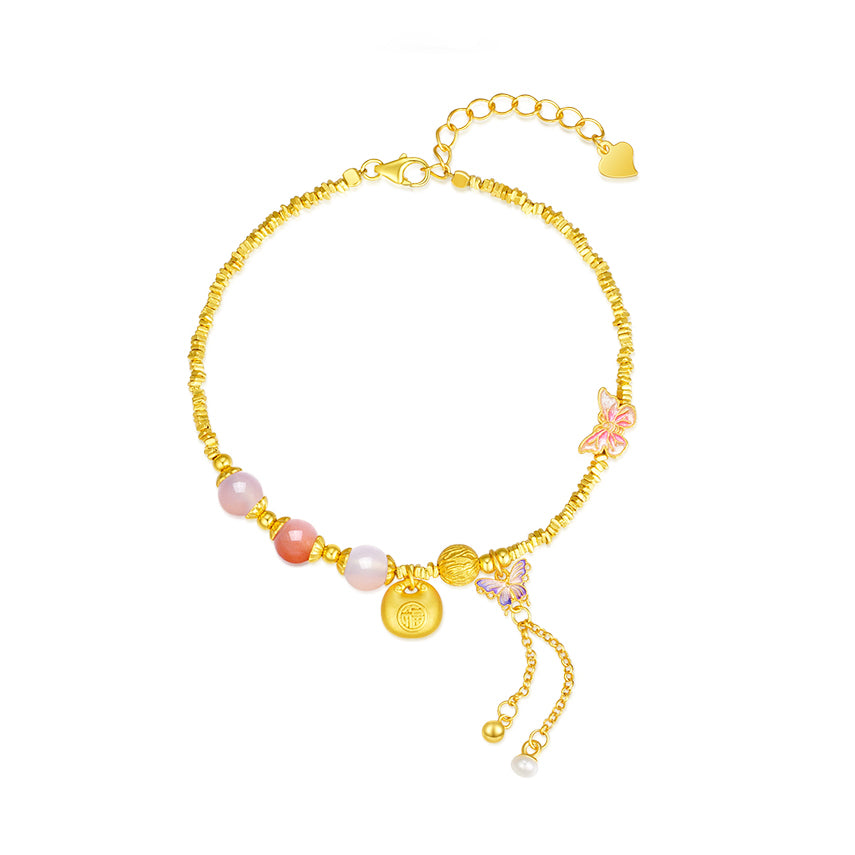 S925 Silver Agate Blessing Fu Bag Butterfly Bracelet