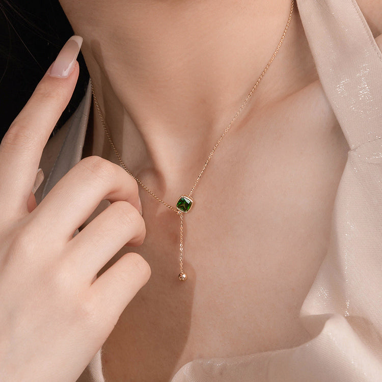 S925 Silver Green Zircon Tassel Necklace