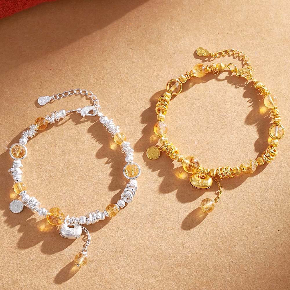 S925 Silver Yellow Crystal Lucky Bag Bracelet
