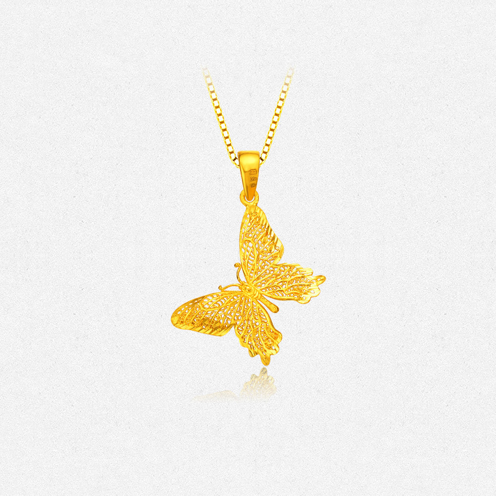 24K Gold Hollow Filigree Butterfly Pendant