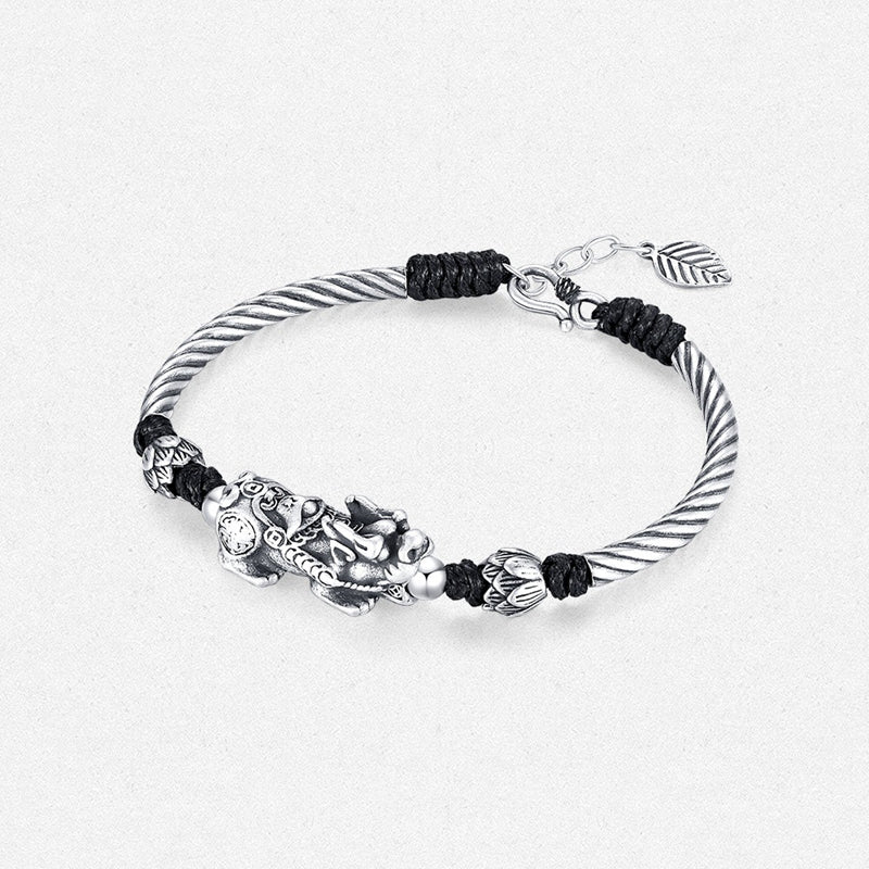 S990 Silver Lotus Pixiu Men Bracelet