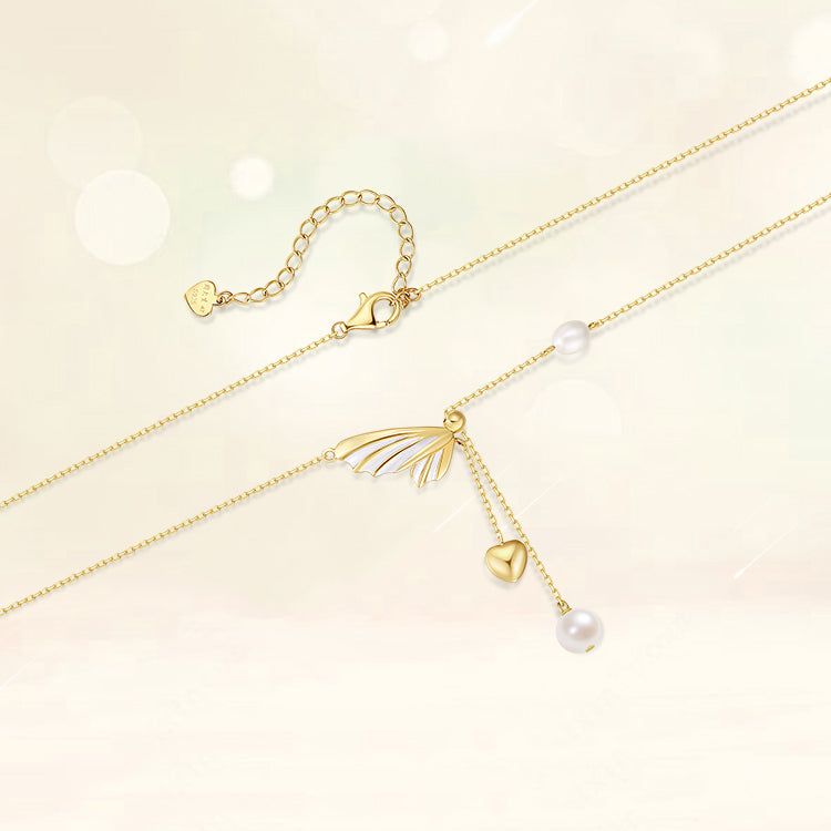 S925 Silver Pearl Heart-beating Butterfly Necklace