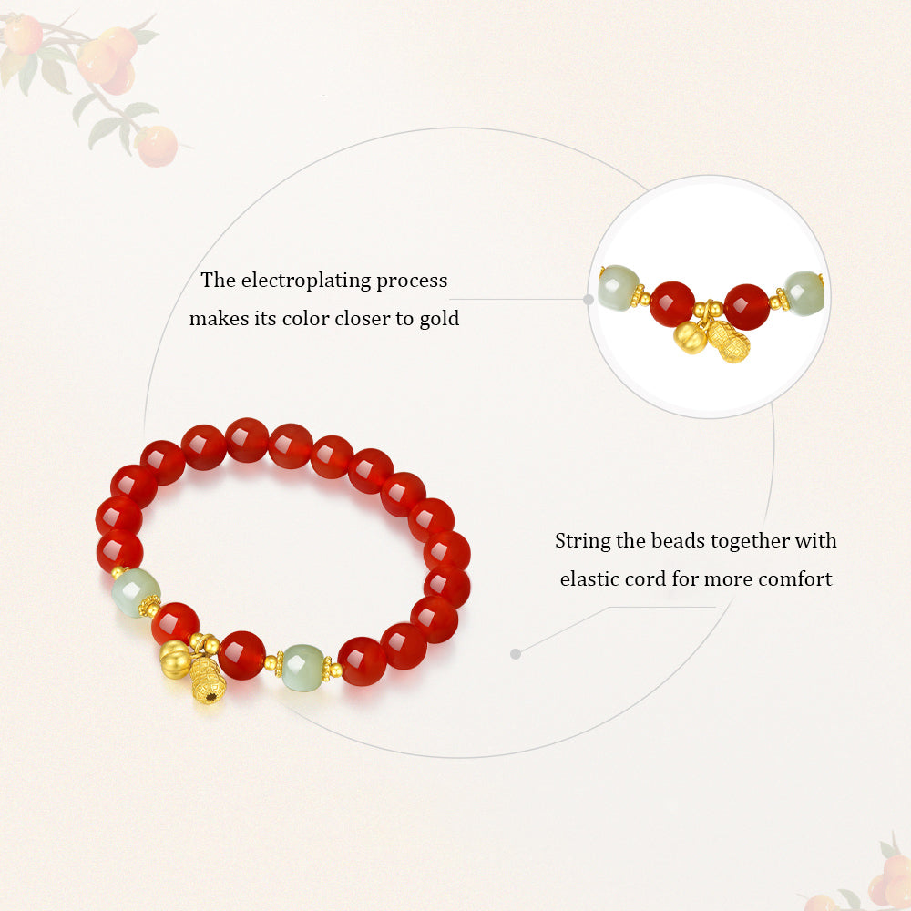 S925 Silver Peanut Persimmon Jade Agate Beaded Bracelet