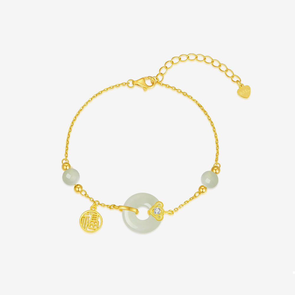 S925 Silver Hetian Jade Ping An Buckle Bracelet