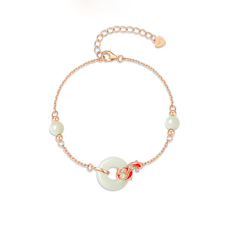 S925 Silver Hetian Jade Koi Ping An Buckle Bracelet