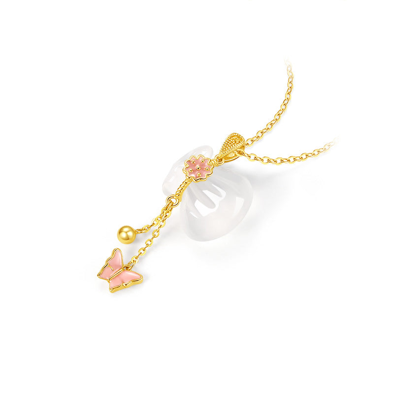 S925 Silver Chalcedony Fortune Bag Butterfly Necklace