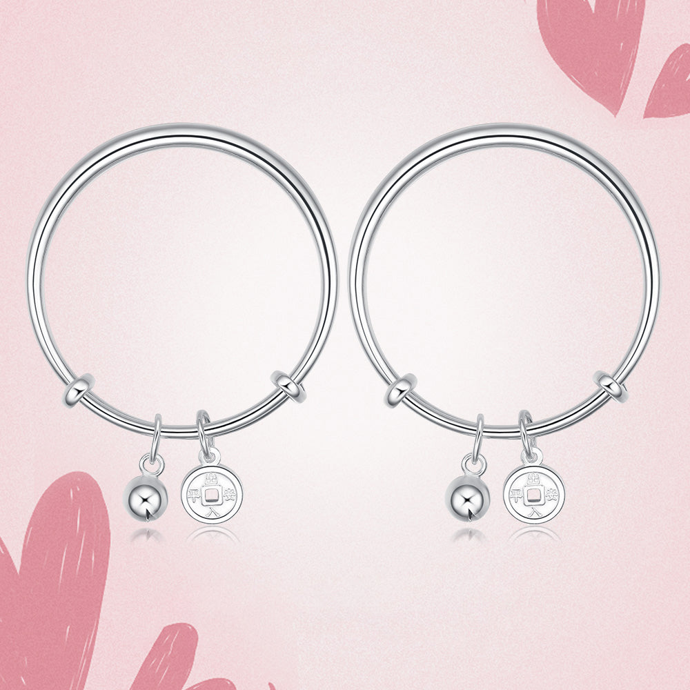 S990 Silver Newborn Baby Child Hundred Fu Ruyi Lock Necklace Bangle Set
