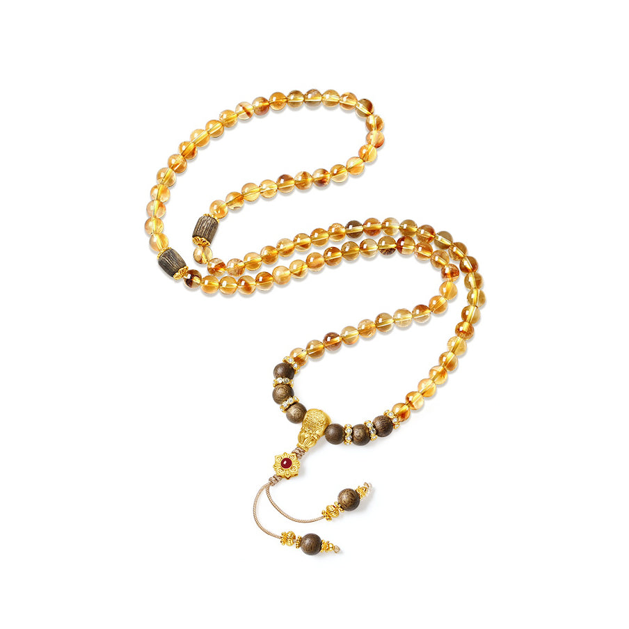 S925 Silver Lotus Calabash Gourd Agarwood Citrine Long Beaded Bracelet