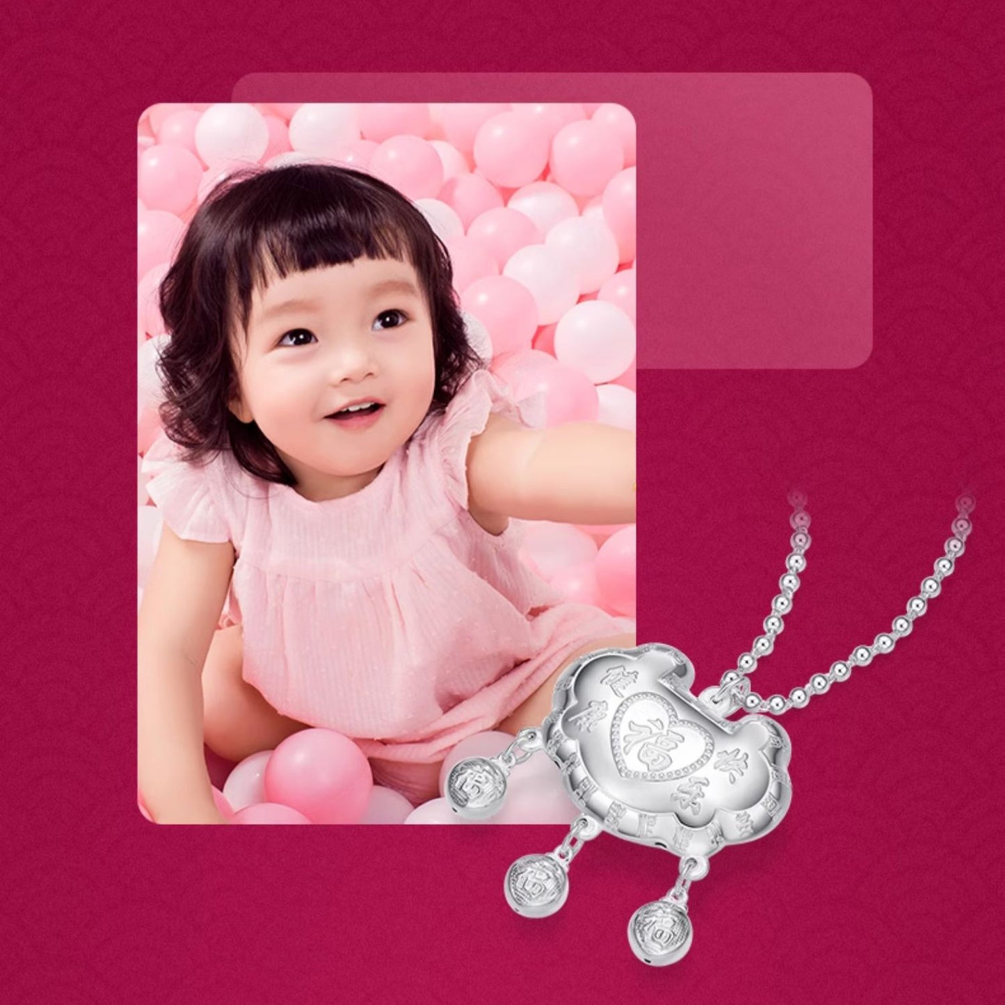 S990 Silver Newborn Baby Child Hundred Fu Ruyi Lock Necklace Bangle Set