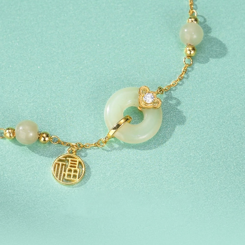 S925 Silver Hetian Jade Ping An Buckle Bracelet