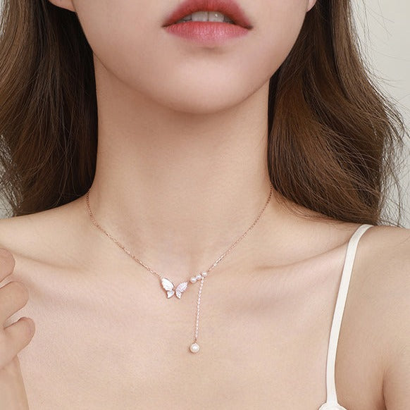 S925 Silver Pearl Butterfly Necklace