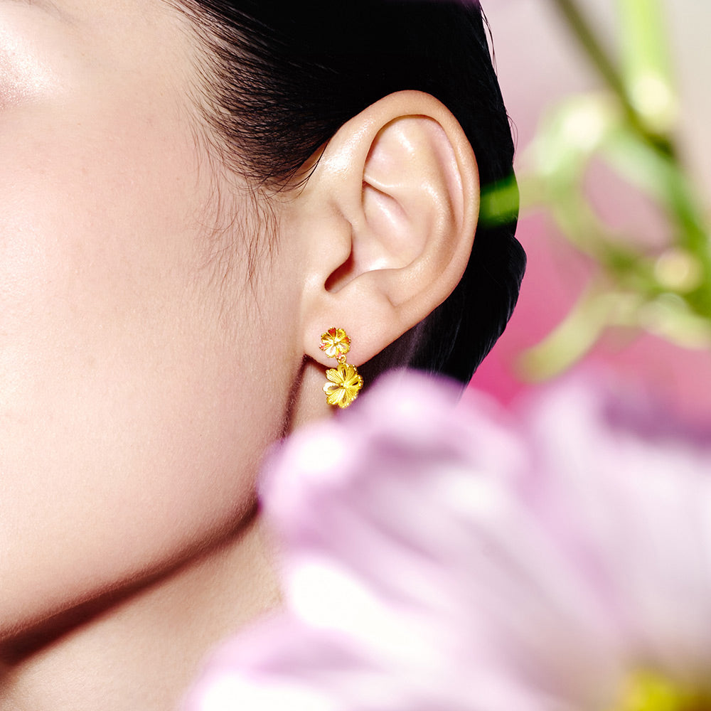 Twelve Gods of Flowers Series 24K Gold Happy Galsang Flower Earrings