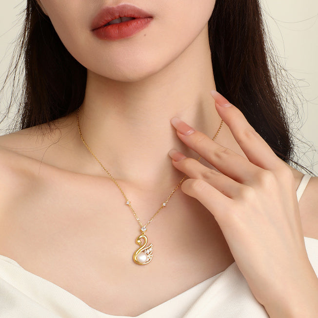 S925 Silver Pearl Zircon Golden Swan Set -