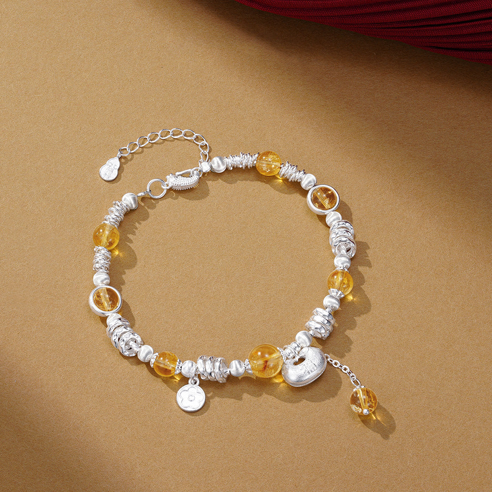 S925 Silver Yellow Crystal Lucky Bag Bracelet