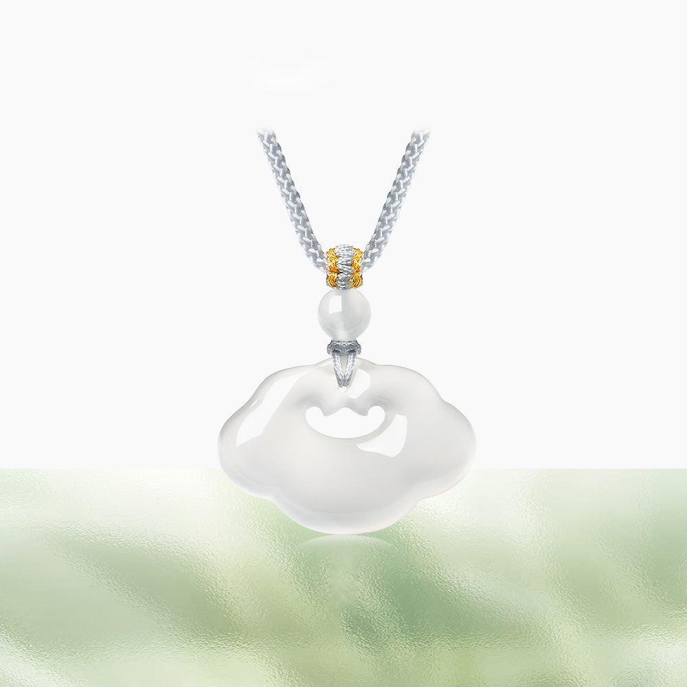 Chalcedony Peace Safety Tag Ruyi Lock Necklace
