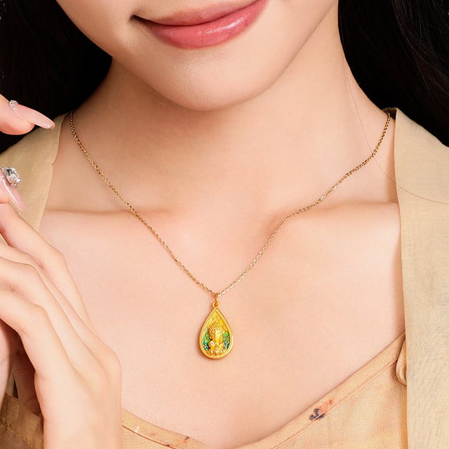 24K Gold Enamel Medicine Buddha Pendant