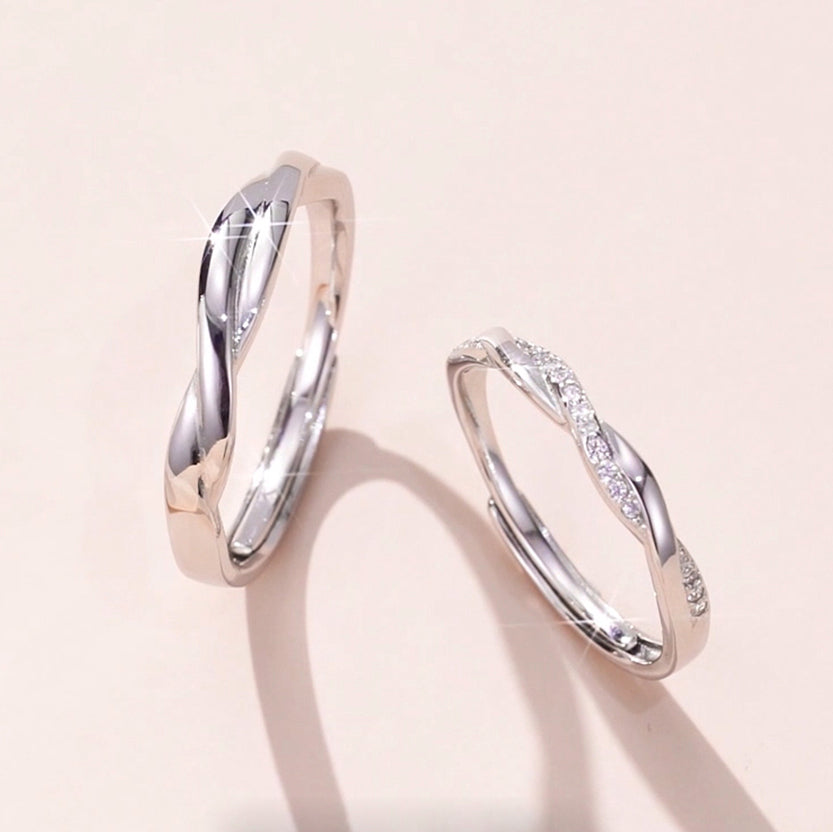S925 Silver Zirconia Love Connecting Couple Rings