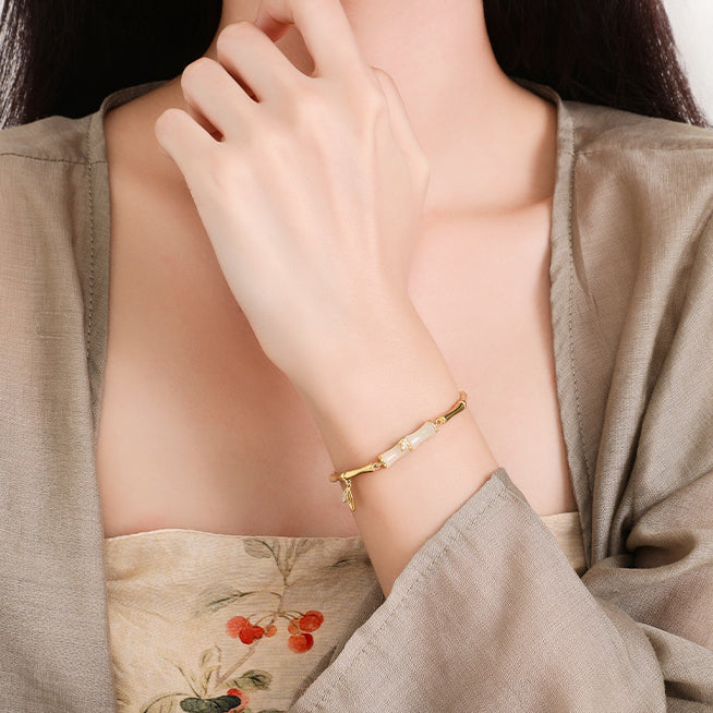 S925 Silver Hetian Jade Lucky Bamboo Bracelet