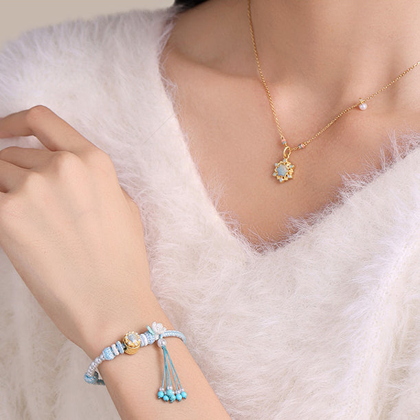 24K Gold Luminous Enamel Snowflake Pendant