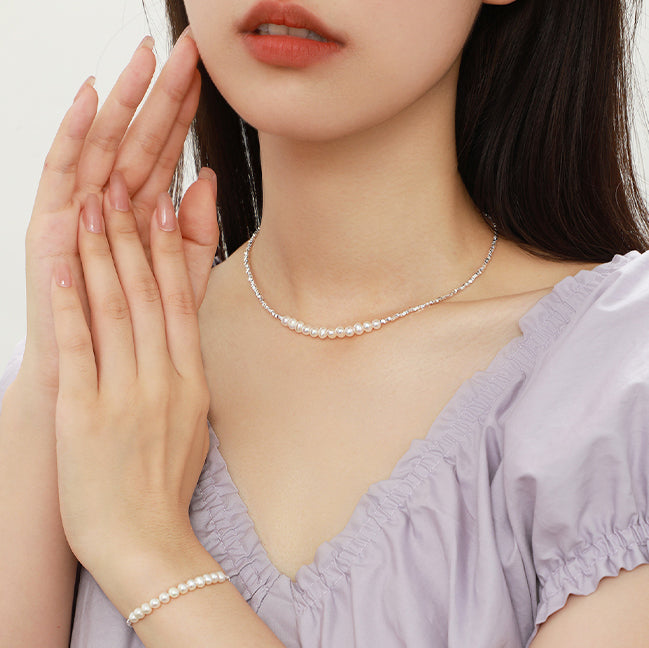 S925 Silver Small Cube Pearl Jewelry Set