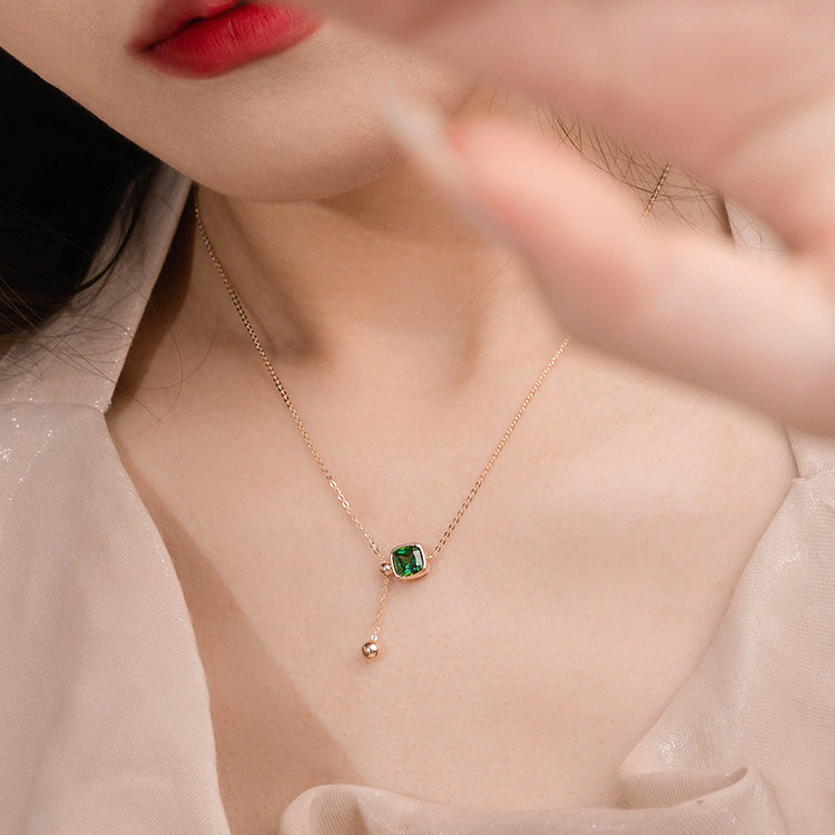 S925 Silver Green Zircon Tassel Necklace