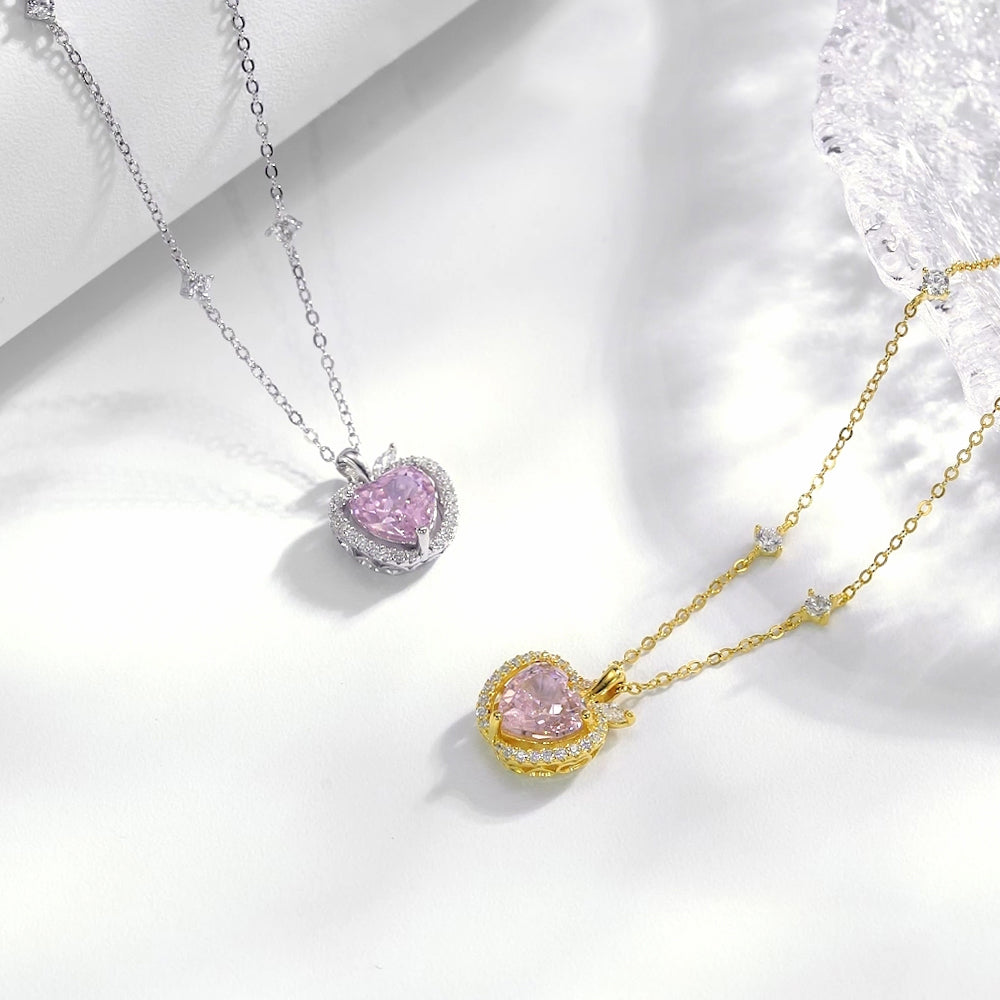 S925 Silver Zircon Pink Apple Necklace