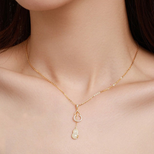 S925 Silver Hetian Jade Calabash Gourd Necklace