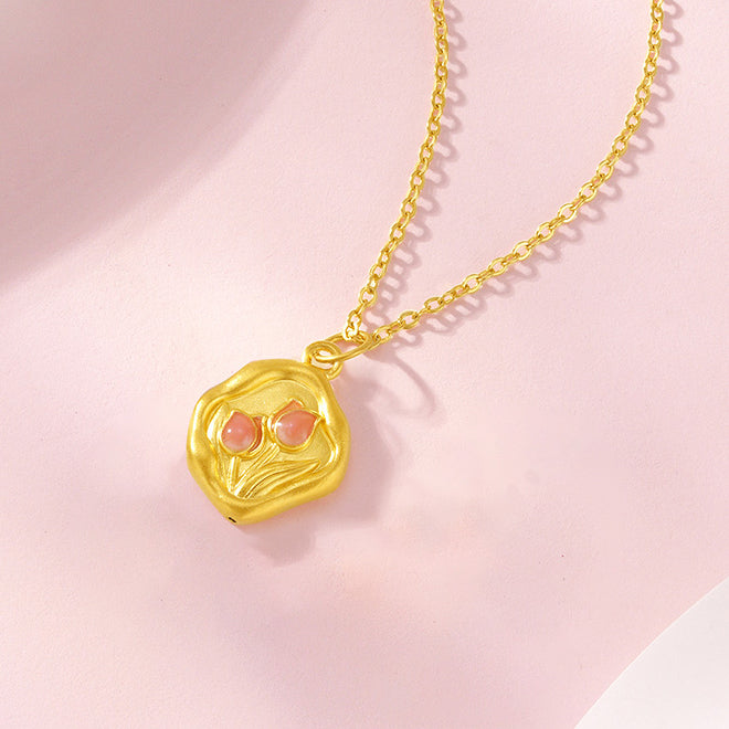 Monet Garden Series 24K Gold Pink Tulip Flower Pendant