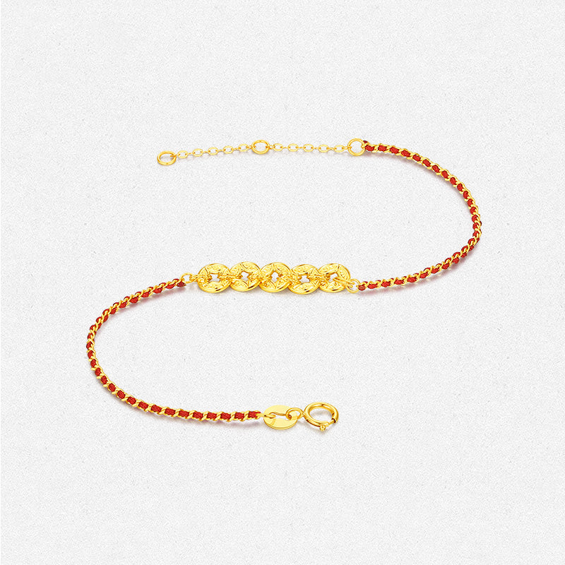 18K Gold Shining Five Emperors Coins Calabash Gourd String Bracelet