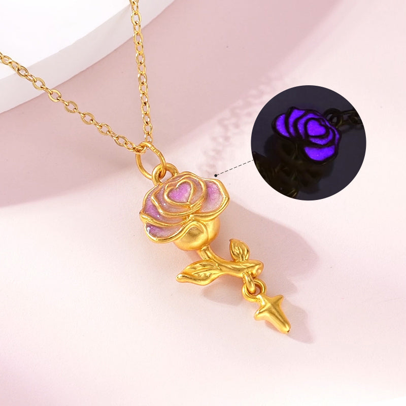 Monet Garden Series 24K Gold Purple Rose Romantic Necklace Pendant