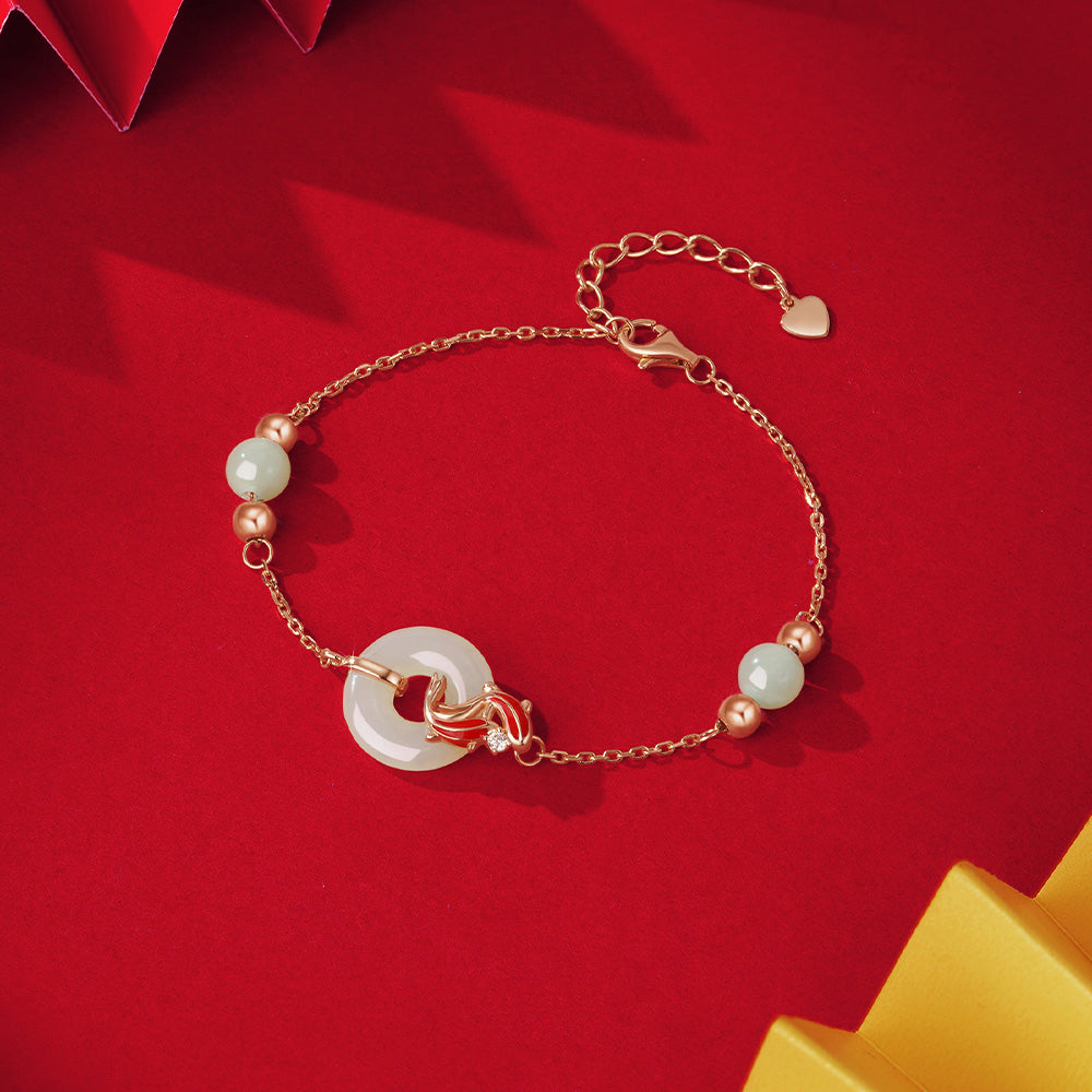 S925 Silver Hetian Jade Koi Ping An Buckle Bracelet