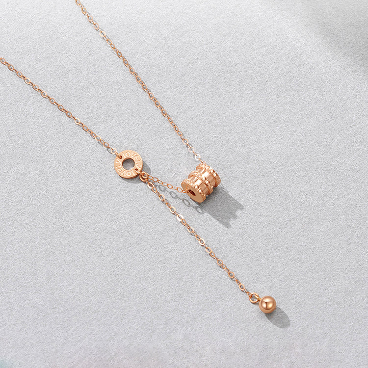 18K Gold Rose Gold Barrel and Bead Y Shape O-chain Necklace