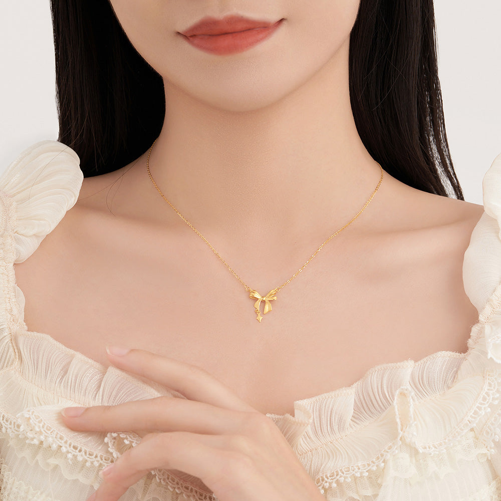 24K Gold Starburst Ribbon Necklace