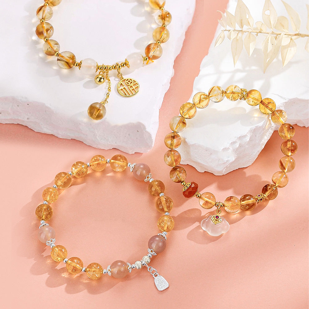 S925 Silver Auspicious Cloud Citrine Beaded Bracelet