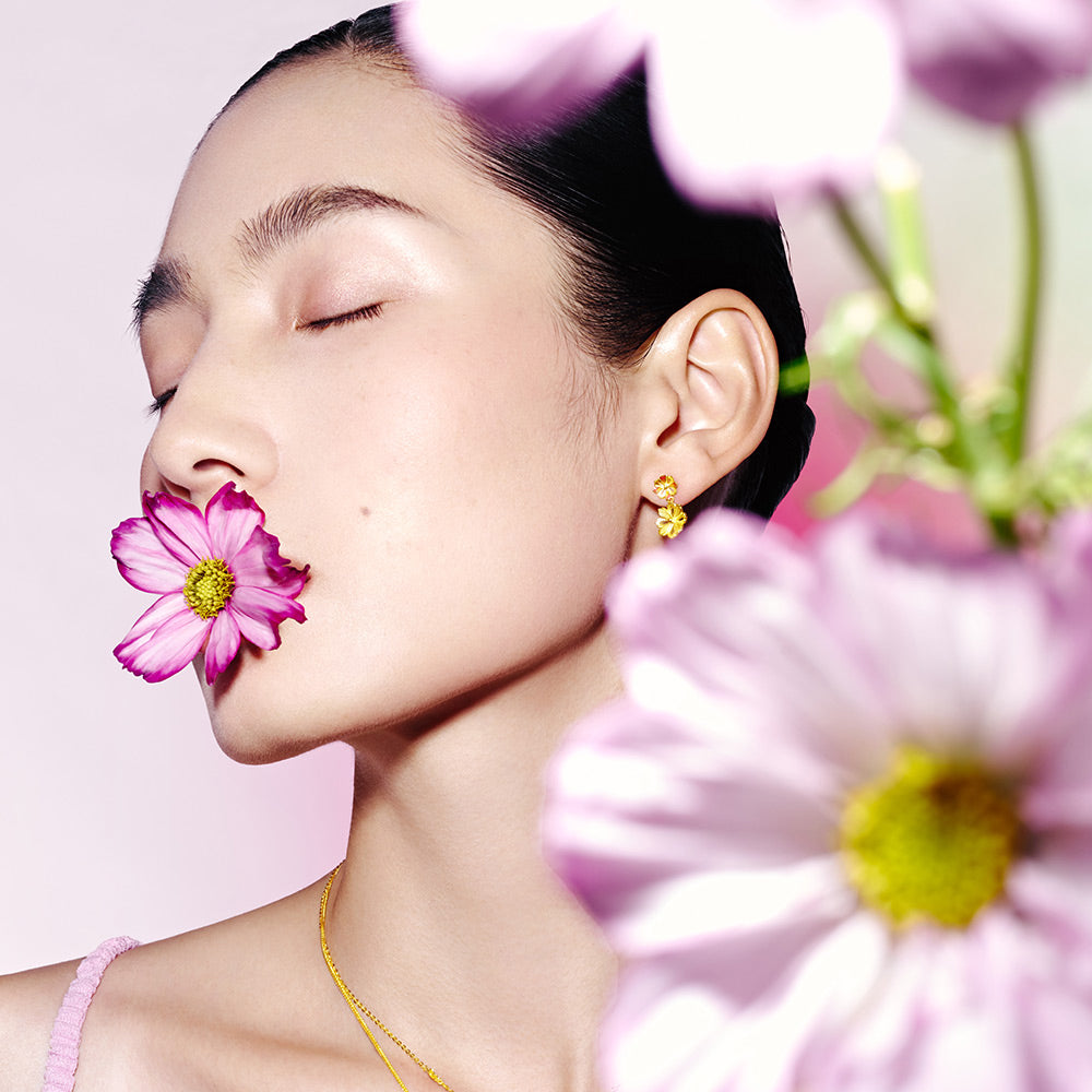 Twelve Gods of Flowers Series 24K Gold Happy Galsang Flower Earrings