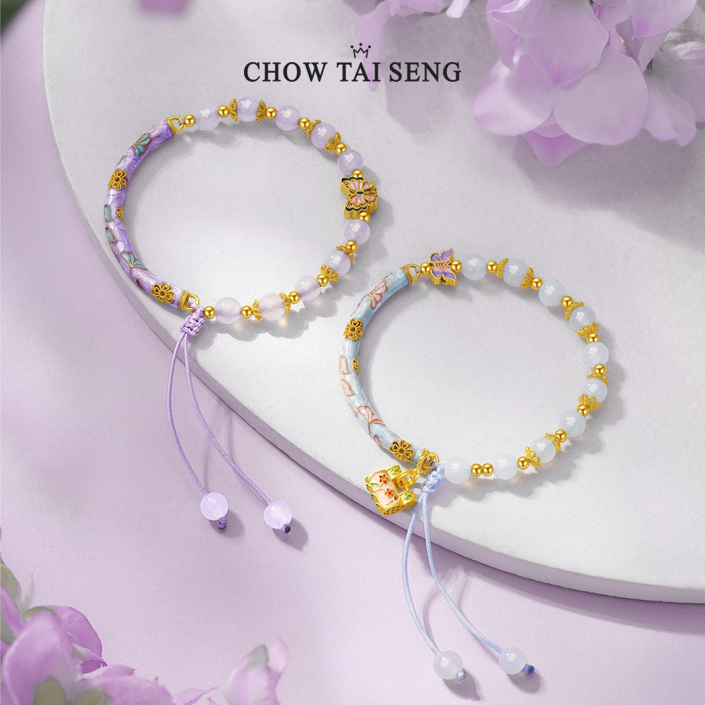 S925 Silver Enamel Chalcedony Fortune Butterfly Bracelet