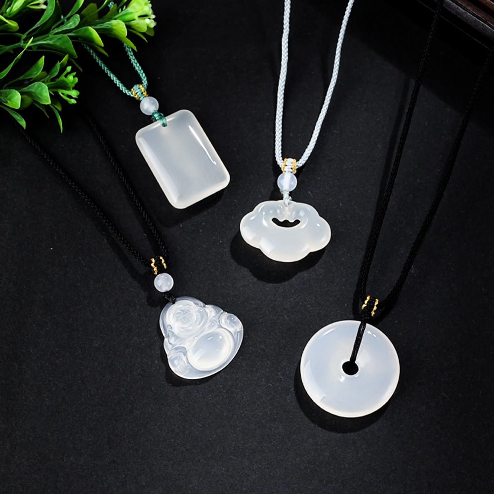 Chalcedony Peace Safety Tag Ruyi Lock Necklace