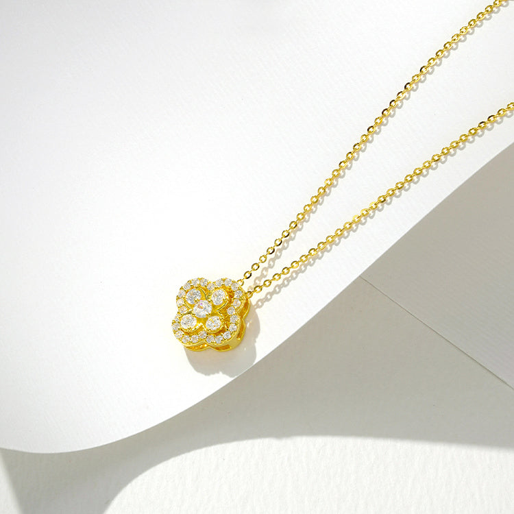 S925 Silver Zircon Double-sided Rotatable Lucky Clover Necklace