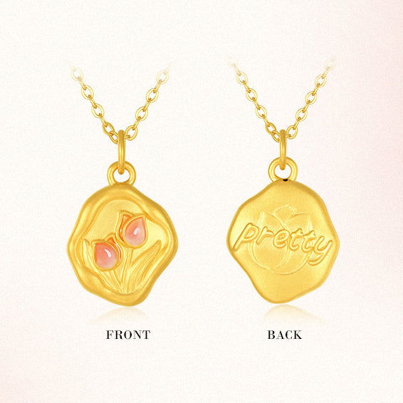 Monet Garden Series 24K Gold Pink Tulip Flower Pendant