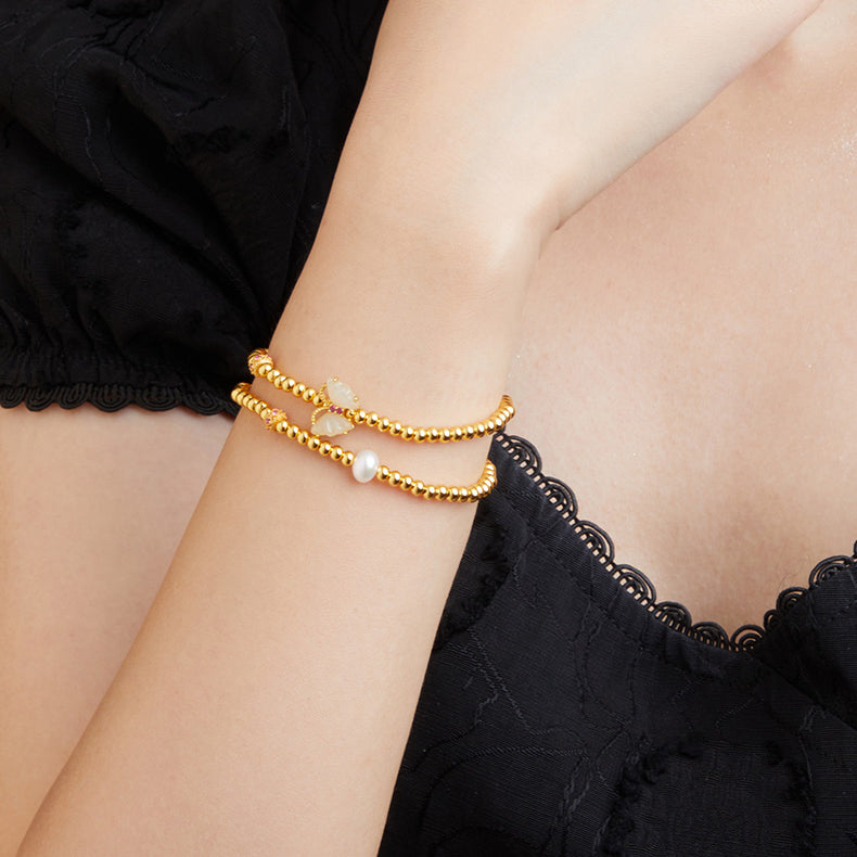 S925 Silver Pearl Hetian Jade Butterfly Layered Bracelet
