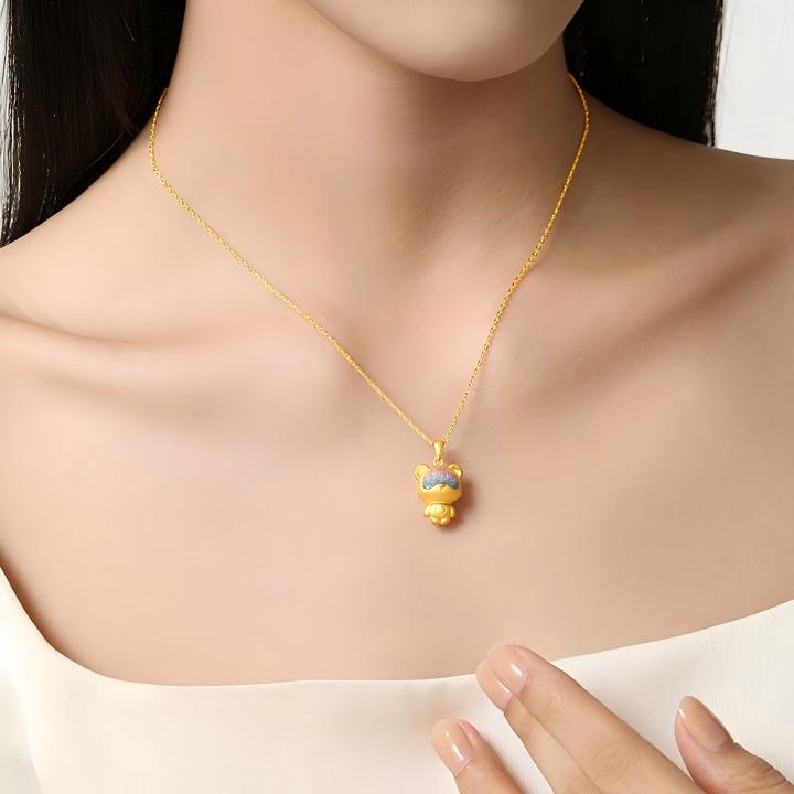 First Series 24K Gold Secret Words Luminous Enamel Sweet Bear Pendant